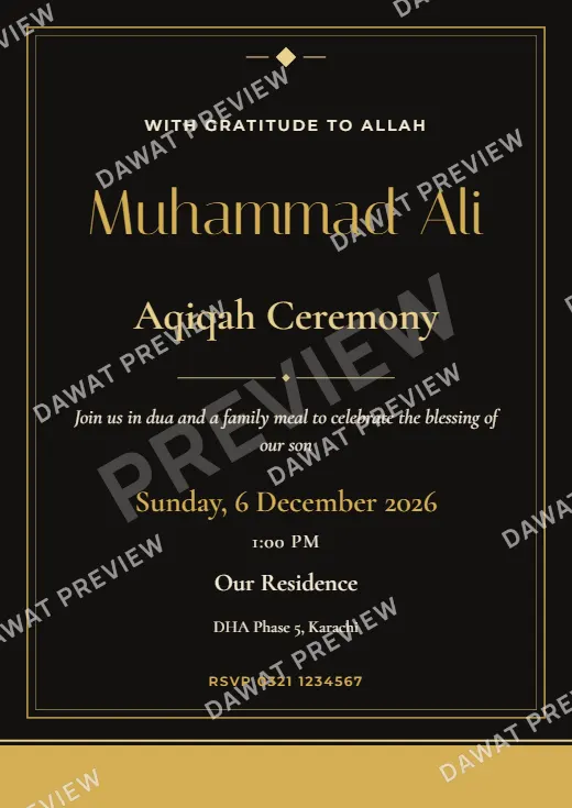Black and Gold Modern Minimal Aqiqah Card template preview