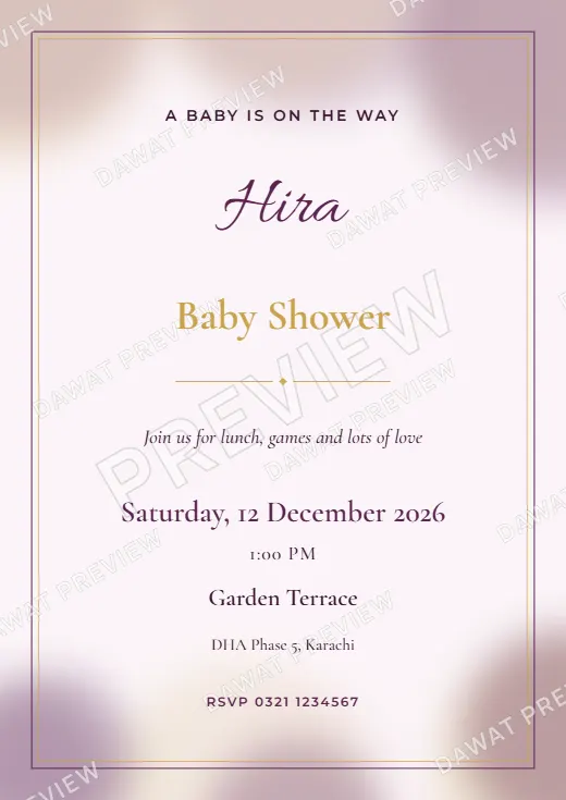 Plum and Gold Watercolor Wash Baby Shower Card template preview