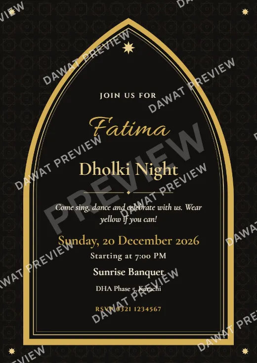 Dholki and Mayoon Card design preview