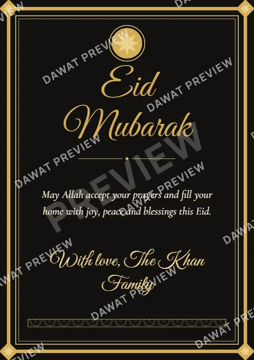 Black and Gold Royal Frame Eid Mubarak Card template preview