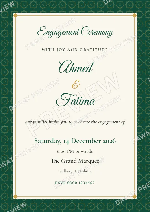 Emerald and Gold Geometric Star Engagement Card template preview