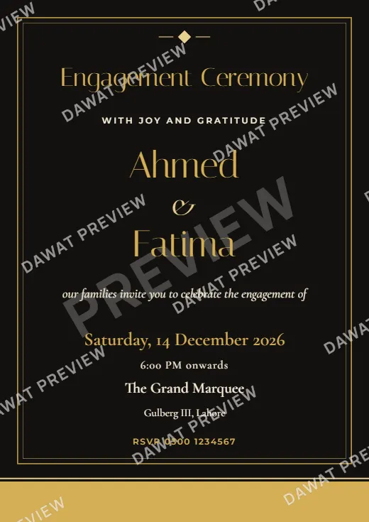 Black and Gold Modern Minimal Engagement Card template preview
