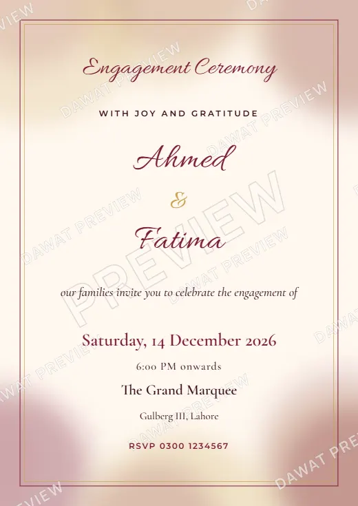 Burgundy and Gold Watercolor Wash Engagement Card template preview