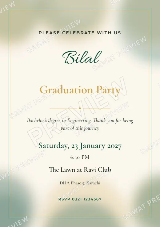 Emerald and Gold Watercolor Wash Graduation Party Card template preview
