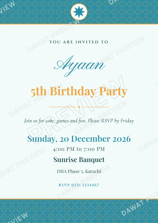 Sky and Mint Classic Banded Kids Birthday Invitation template preview
