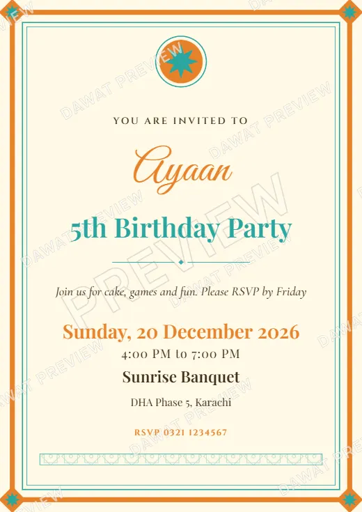 Sunshine Yellow Royal Frame Kids Birthday Invitation template preview