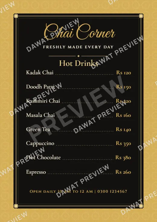 Black and Gold Geometric Star Menu Card template preview