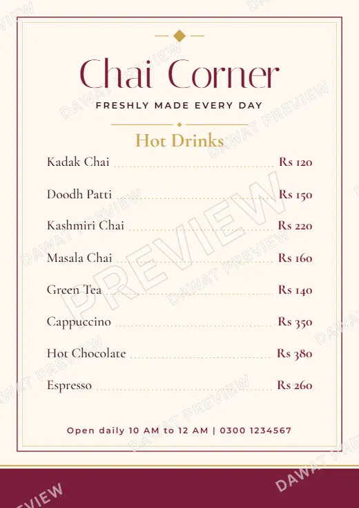 Burgundy and Gold Modern Minimal Menu Card template preview