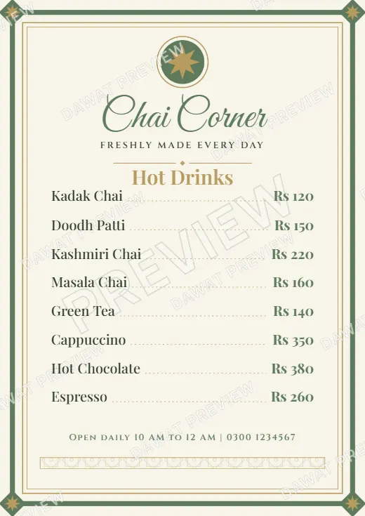 Sage and Cream Royal Frame Menu Card template preview