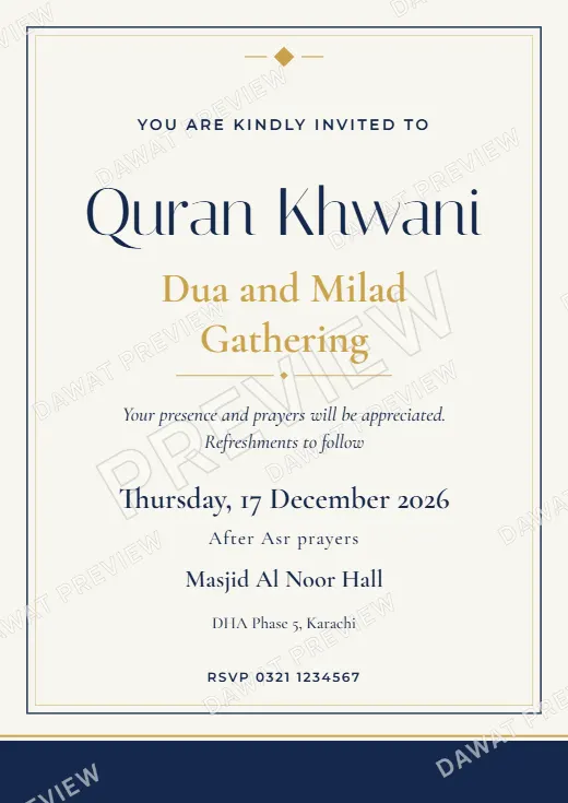 Navy and Gold Modern Minimal Milad and Quran Khwani Card template preview
