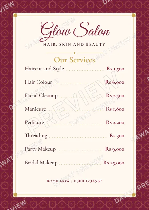 Burgundy and Gold Geometric Star Price List template preview