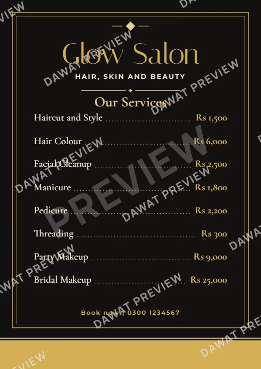 Black and Gold Modern Minimal Price List template preview