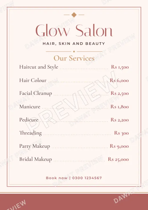 Blush and Rose Gold Modern Minimal Price List template preview
