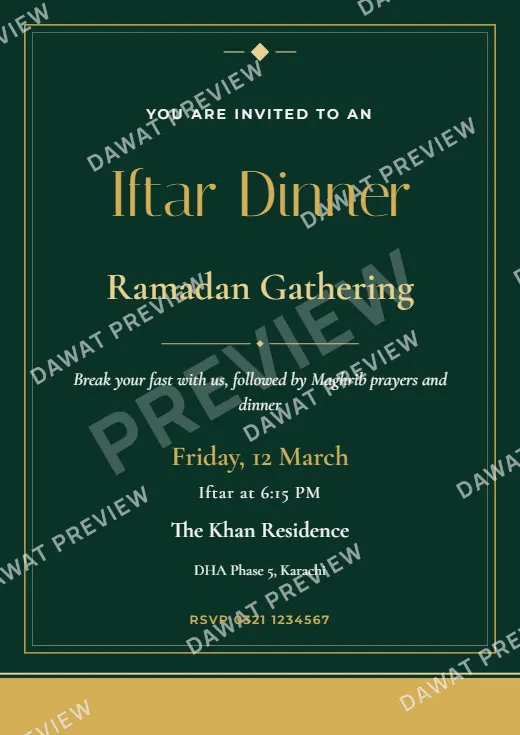 Emerald Night Modern Minimal Ramadan Iftar Invitation template preview