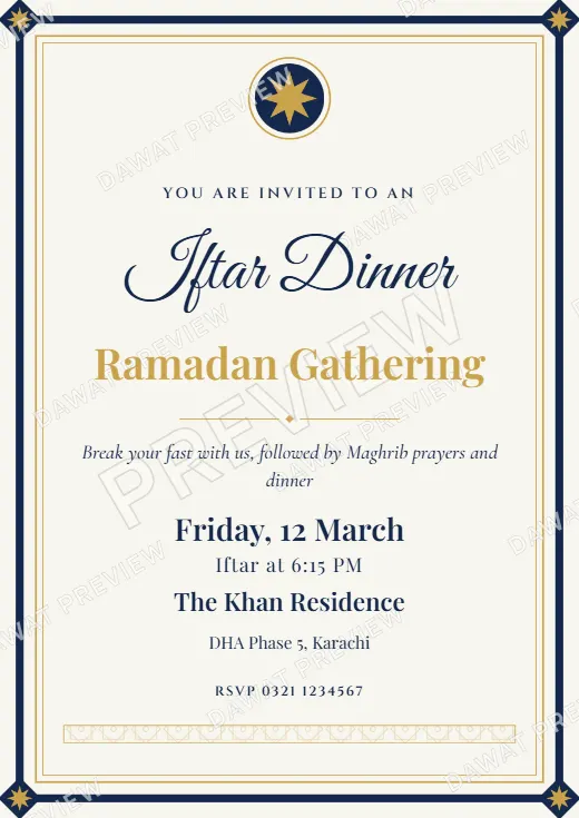 Navy and Gold Royal Frame Ramadan Iftar Invitation template preview