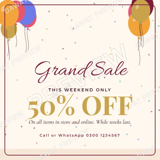Burgundy and Gold Party Balloons Sale Poster template preview