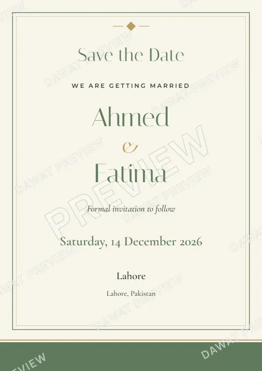 Sage and Cream Modern Minimal Save the Date Card template preview
