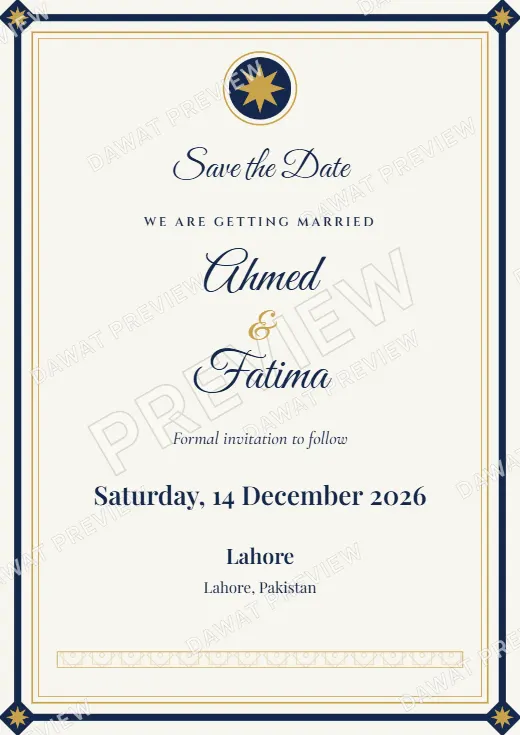 Navy and Gold Royal Frame Save the Date Card template preview