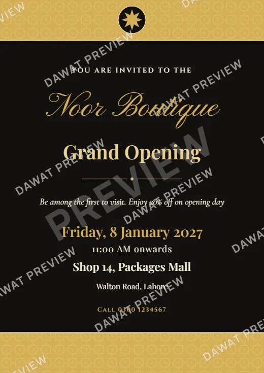 Black and Gold Classic Banded Shop Opening Card template preview