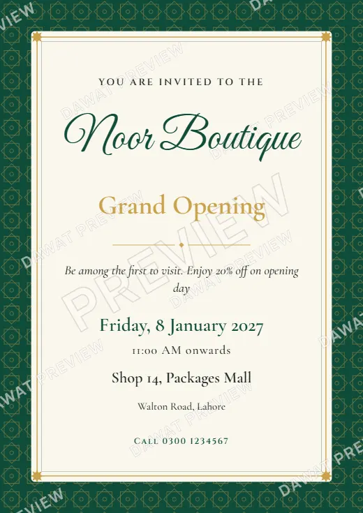 Emerald and Gold Geometric Star Shop Opening Card template preview
