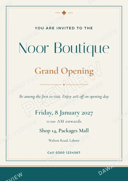 Teal and Copper Modern Minimal Shop Opening Card template preview