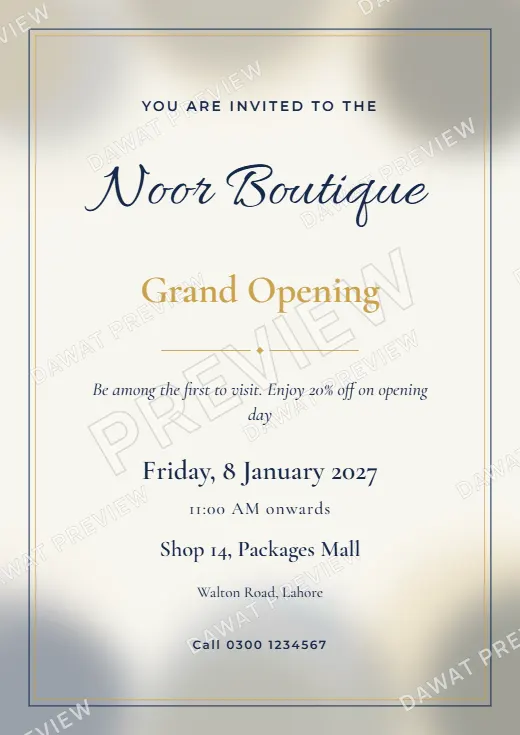 Navy and Gold Watercolor Wash Shop Opening Card template preview