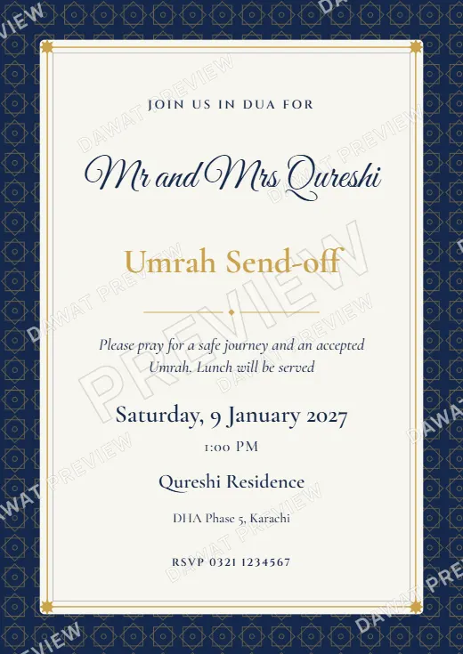 Navy and Gold Geometric Star Umrah and Hajj Send-off Card template preview