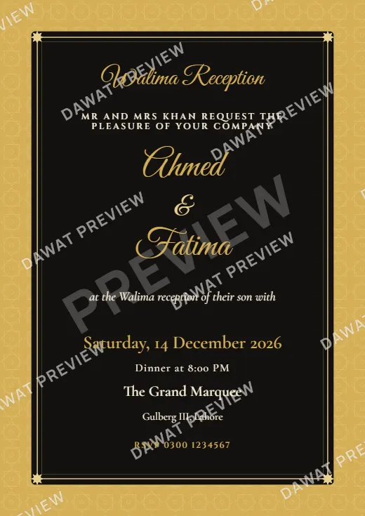 Black and Gold Geometric Star Walima Card template preview